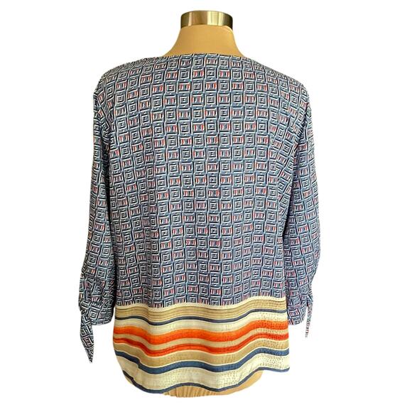Chico's Geometric Print Button Up Popover Top Size 16/18 Coastal Nautical Casual - Picture 2 of 8